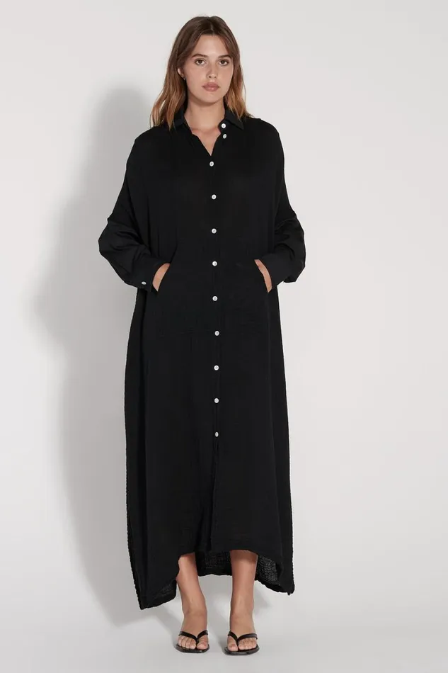 Women Gauze Black Caftan Dress Raquel Allegra Dresses