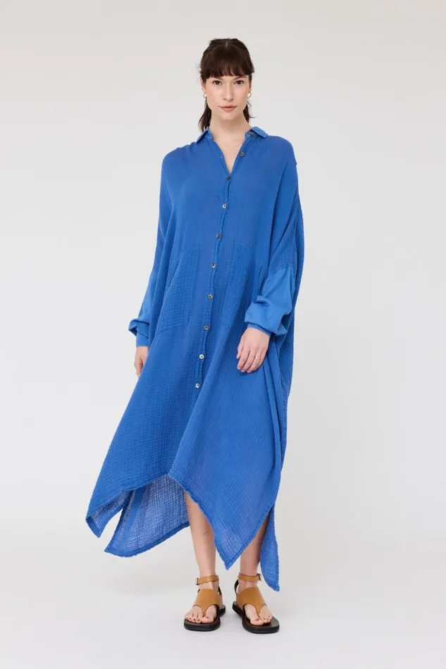 Women Gauze Dusty Blue Caftan Dress Raquel Allegra Dresses