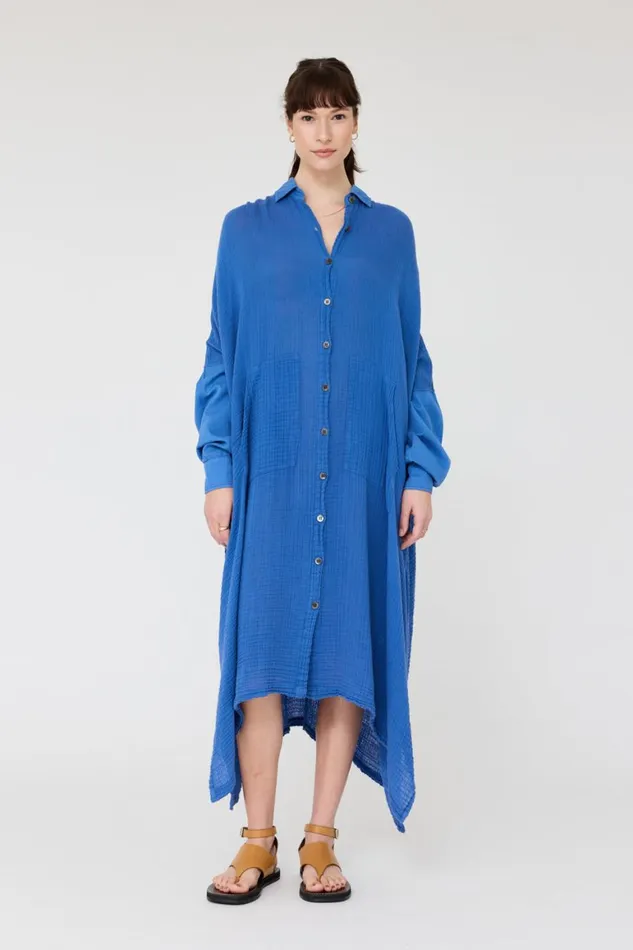 Women Gauze Dusty Blue Caftan Dress Raquel Allegra Dresses