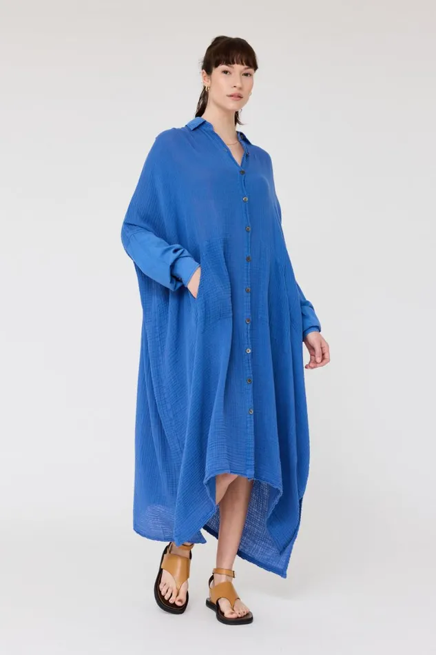 Women Gauze Dusty Blue Caftan Dress Raquel Allegra Dresses