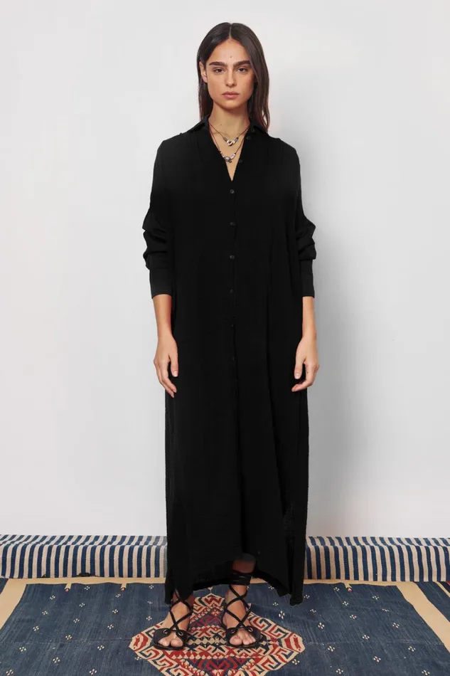 Women Gauze Faded Black Caftan Shirt Dress Raquel Allegra Dresses