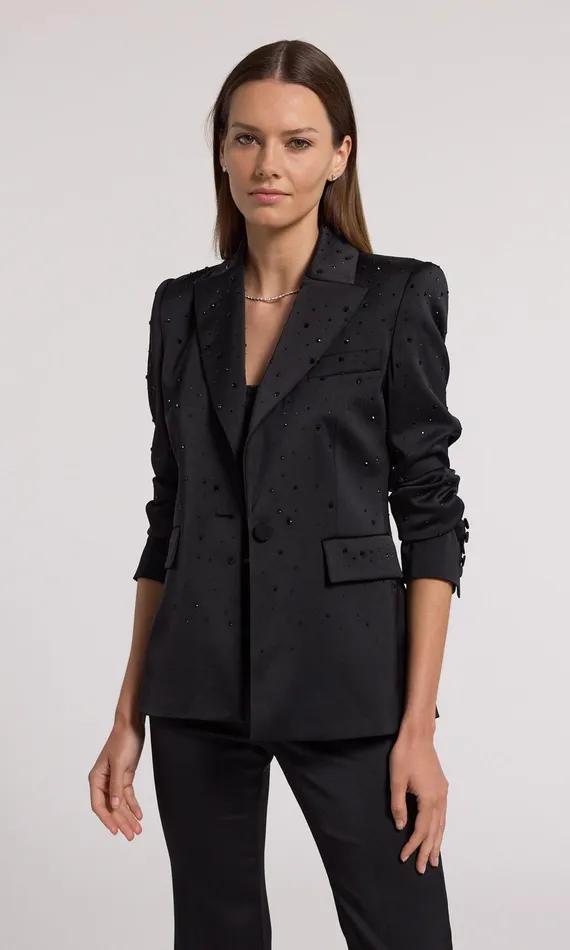 Women Generation Love Clothing Blazers and Jackets Aimee Crystal Satin Blazer Blackblack Women Generation Love Clothing Blazers and Jackets Aimee Crystal Satin Blazer Blackblack