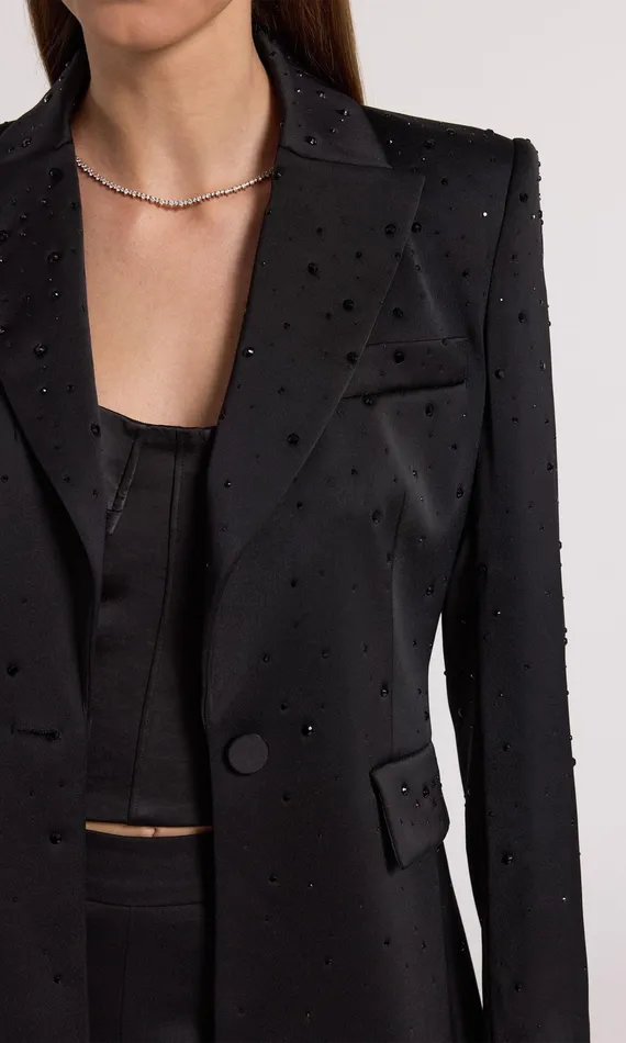 Women Generation Love Clothing Blazers and Jackets Aimee Crystal Satin Blazer Blackblack