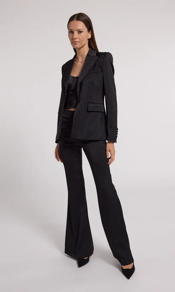 Women Generation Love Clothing Blazers and Jackets Aimee Crystal Satin Blazer Blackblack