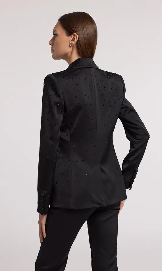 Women Generation Love Clothing Blazers and Jackets Aimee Crystal Satin Blazer Blackblack