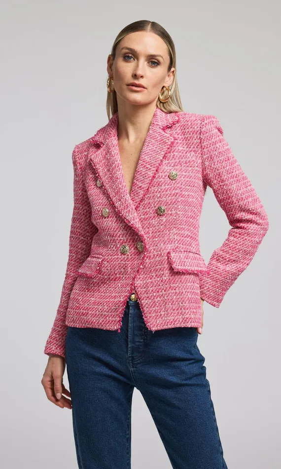 Women Generation Love Clothing Blazers and Jackets Eliza Tweed Blazer Hot Pinkwhite Women Generation Love Clothing Blazers and Jackets Eliza Tweed Blazer Hot Pinkwhite