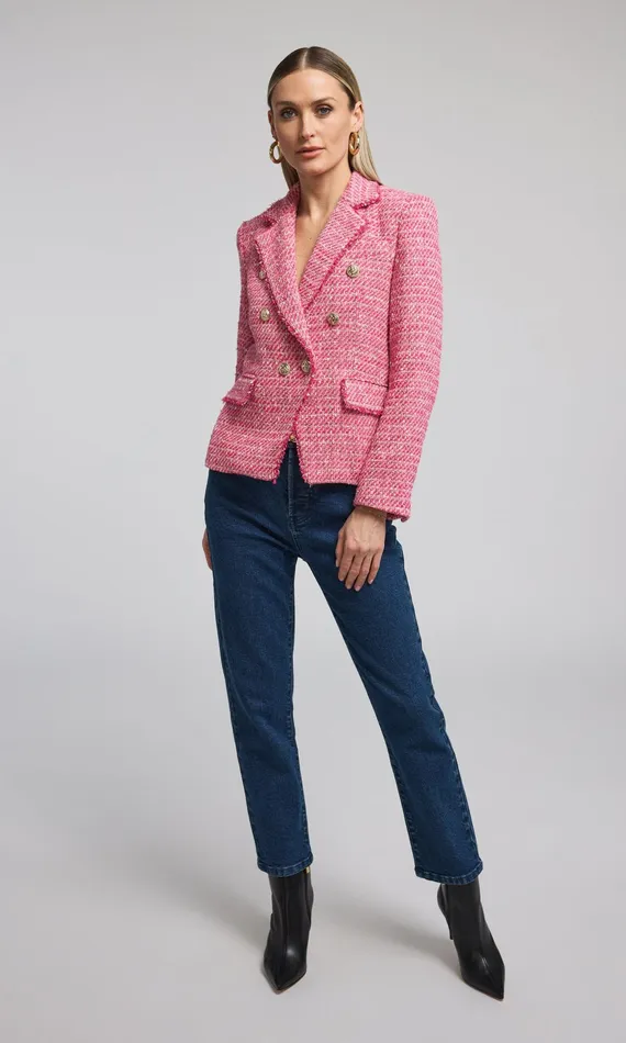 Women Generation Love Clothing Blazers and Jackets Eliza Tweed Blazer Hot Pinkwhite