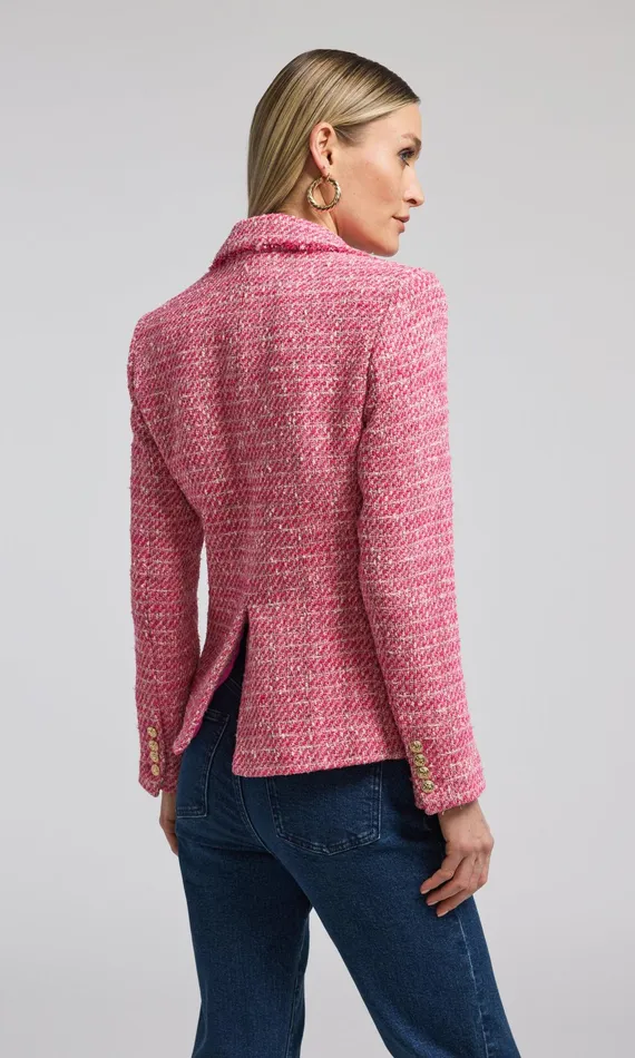 Women Generation Love Clothing Blazers and Jackets Eliza Tweed Blazer Hot Pinkwhite