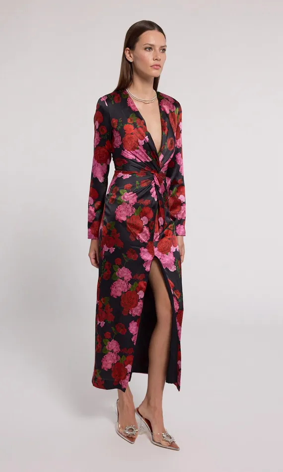 Women Generation Love Clothing Dresses Silvanna Floral Satin Dress Floral Fantasy Red