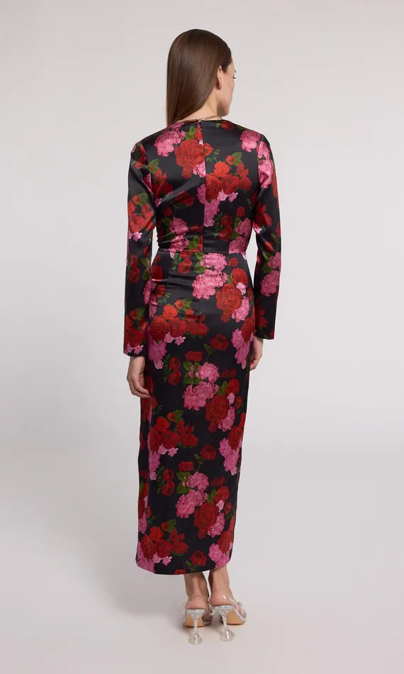 Women Generation Love Clothing Dresses Silvanna Floral Satin Dress Floral Fantasy Red