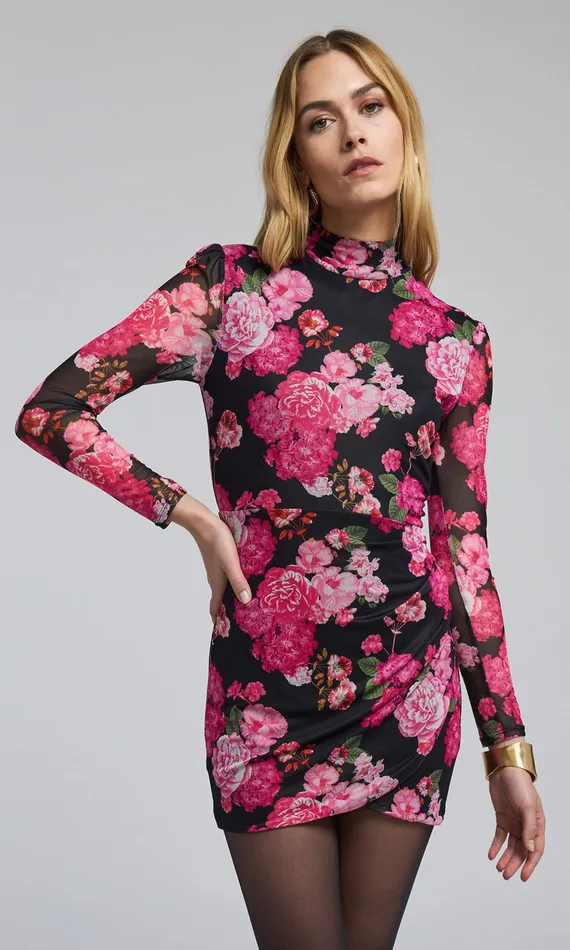 Women Generation Love Clothing Dresses Talulla Floral Mesh Mini Dress Black Floral Fantasy