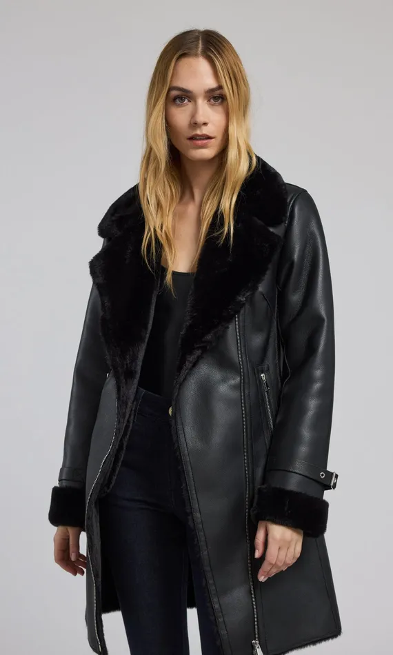 Women Generation Love Clothing Outerwear Carla Vegan Leather And Faux Fur Combo Coat Black