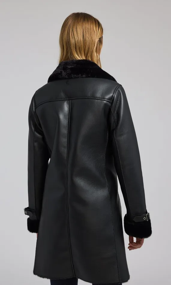 Women Generation Love Clothing Outerwear Carla Vegan Leather And Faux Fur Combo Coat Black