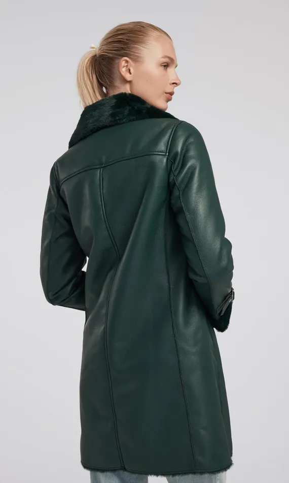 Women Generation Love Clothing Outerwear Carla Vegan Leather And Faux Fur Combo Coat Forest