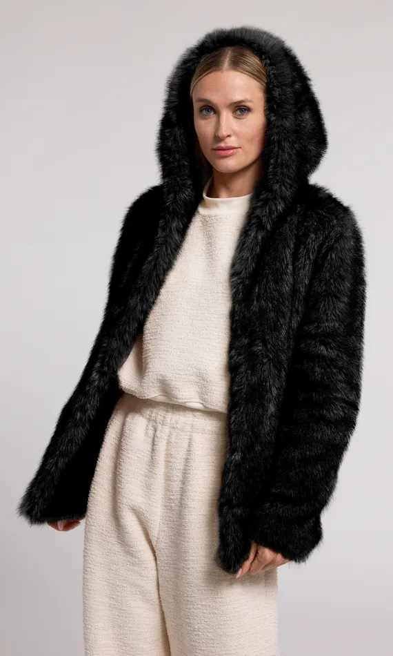 Women Generation Love Clothing Outerwear Della Faux Fur Hood Jacket Black