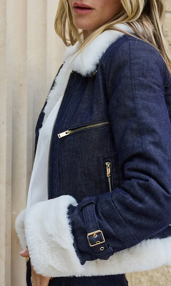 Women Generation Love Clothing Outerwear Jude Denim Faux Fur Combo Jacket Dark Denimwhite