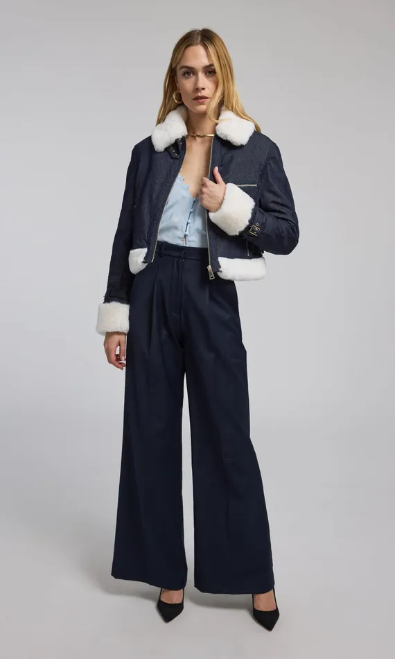 Women Generation Love Clothing Outerwear Jude Denim Faux Fur Combo Jacket Dark Denimwhite