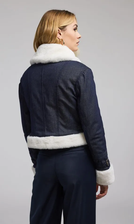 Women Generation Love Clothing Outerwear Jude Denim Faux Fur Combo Jacket Dark Denimwhite