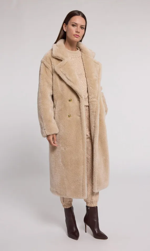 Women Generation Love Clothing Outerwear Terry Faux Lamb Fur Coat Truffle