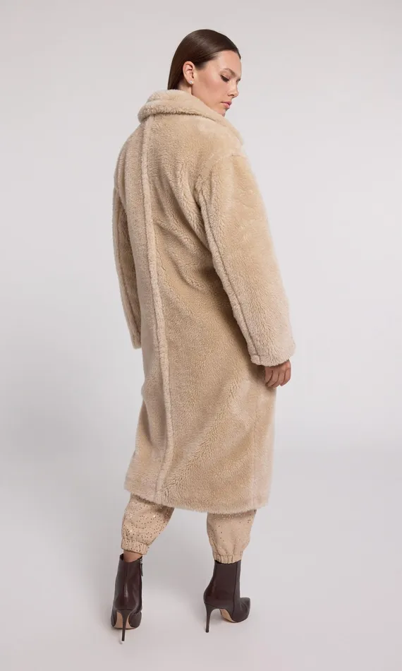 Women Generation Love Clothing Outerwear Terry Faux Lamb Fur Coat Truffle