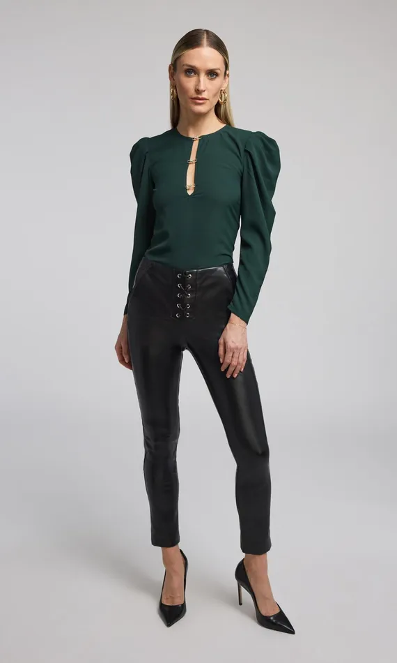 Women Generation Love Clothing Pants RYDER VEGAN LEATHER LACEUP LEGGING Black
