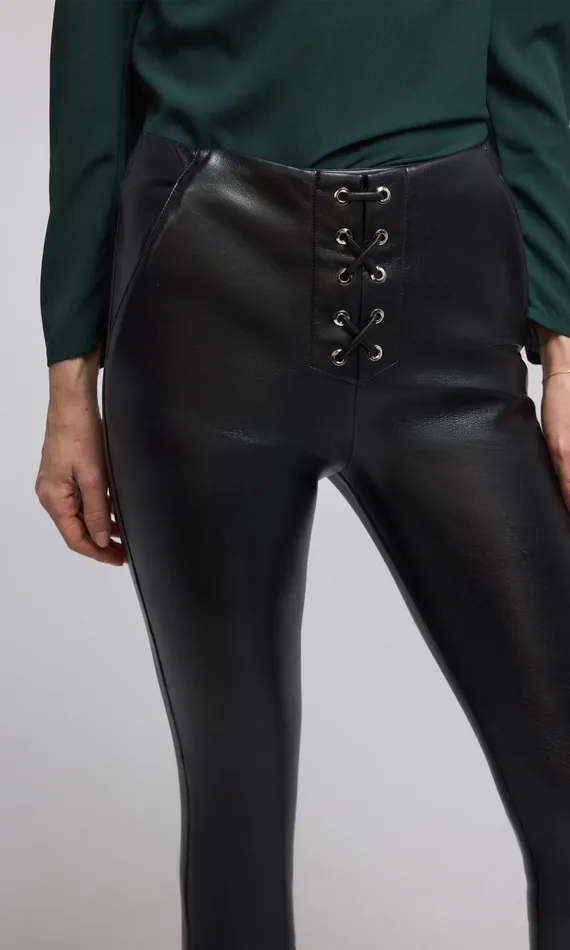 Women Generation Love Clothing Pants RYDER VEGAN LEATHER LACEUP LEGGING Black