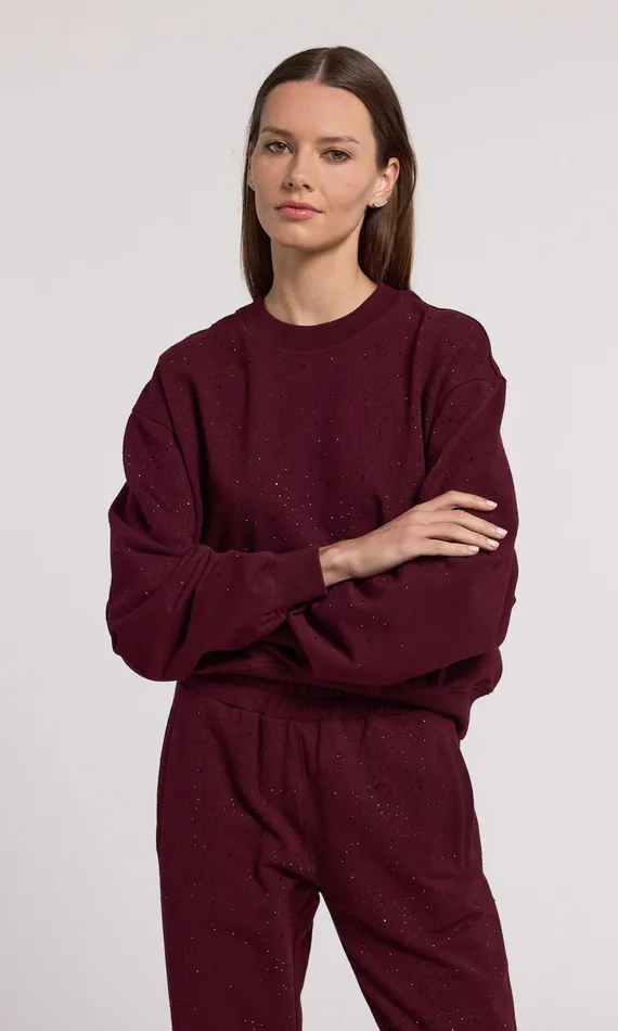 Women Generation Love Clothing Sweaters and Sweatshirts Colby Compact Crystal Sweatshirt Black Cherry