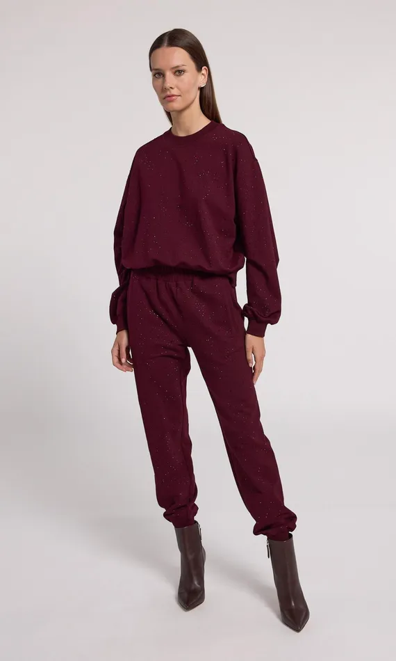 Women Generation Love Clothing Sweaters and Sweatshirts Colby Compact Crystal Sweatshirt Black Cherry