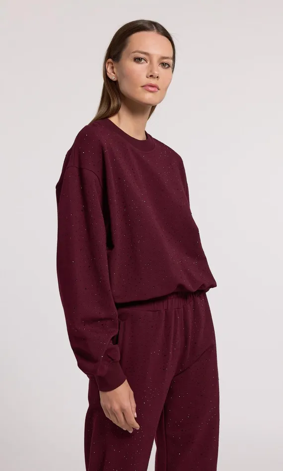 Women Generation Love Clothing Sweaters and Sweatshirts Colby Compact Crystal Sweatshirt Black Cherry