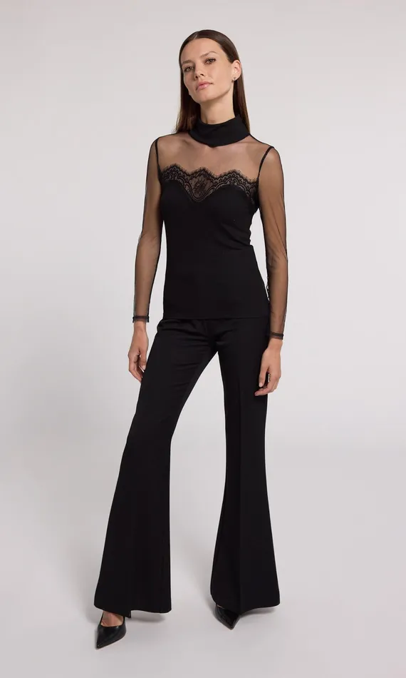 Women Generation Love Clothing Tops Brigitte Lace Combo Jersey Top Black