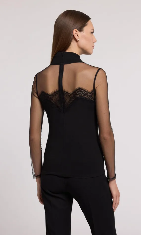 Women Generation Love Clothing Tops Brigitte Lace Combo Jersey Top Black
