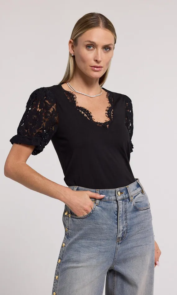 Women Generation Love Clothing Tops Jess Lace Combo Top Black