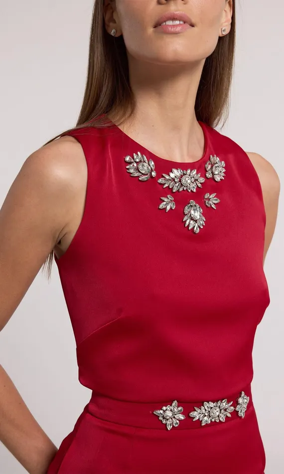 Women Generation Love Clothing Tops Opal Crystal Embellished Satin Top Rubyclear