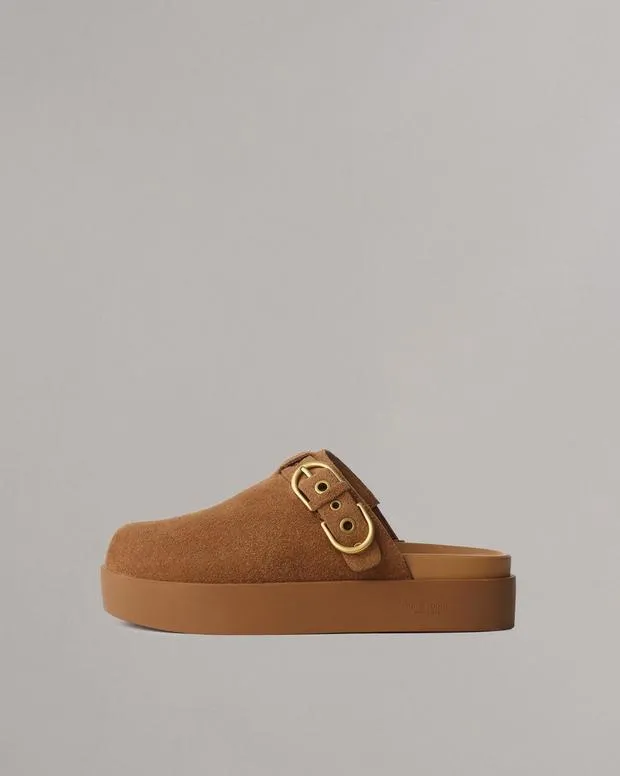 Women Geo Suede Platform Mules Brownwood Suede Flats rag and bone