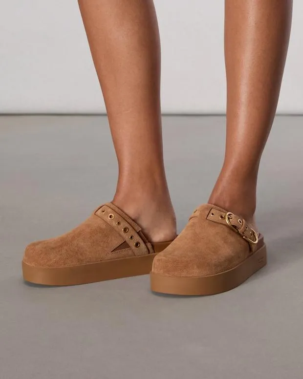 Women Geo Suede Platform Mules Brownwood Suede Flats rag and bone