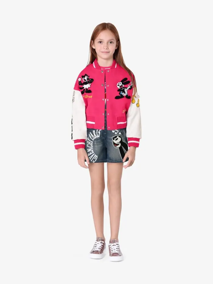 Women Girl 4 To 12 Years Givenchy Oswald Varsity Jacket In Fleece Whitepink