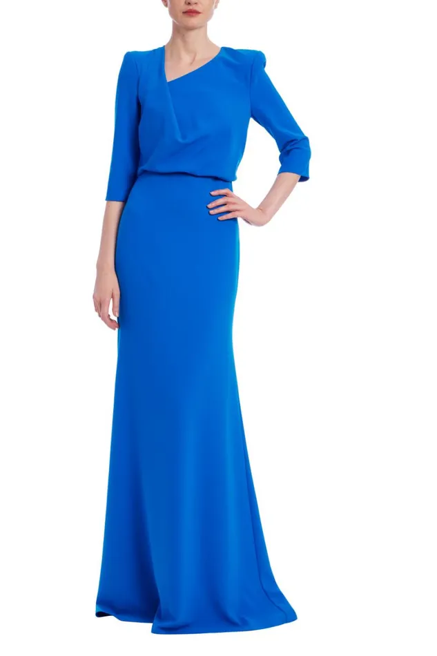 Women Gowns Badgley Mischka Draped Bodice Gown Cobalt