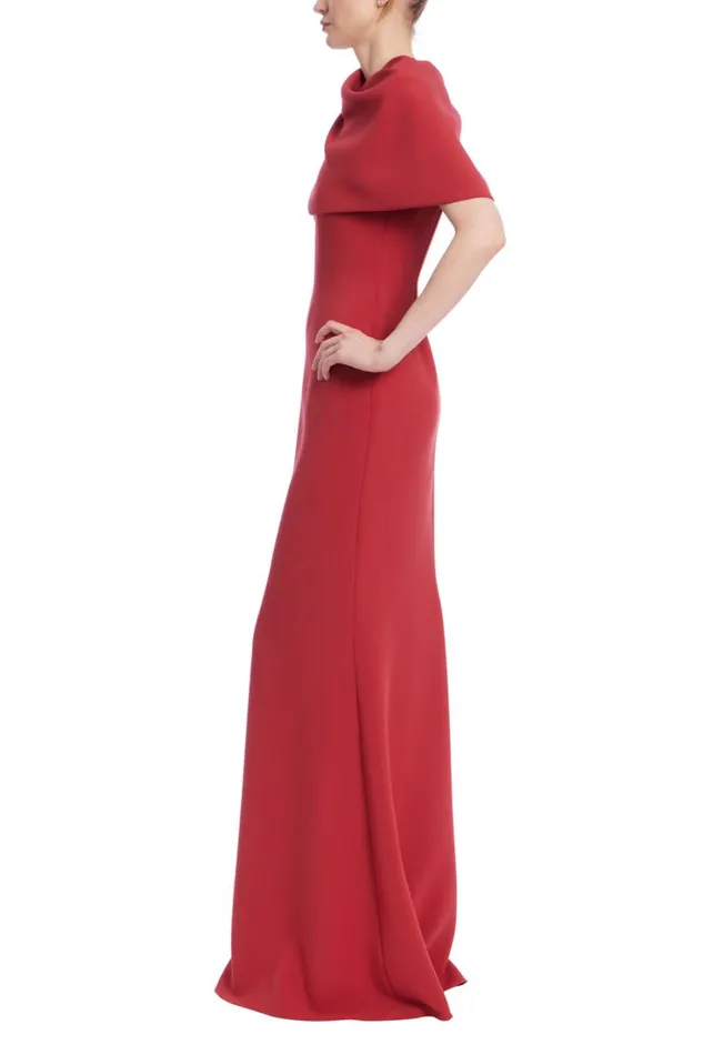 Women Gowns Badgley Mischka One Shoulder Cape Gown Red