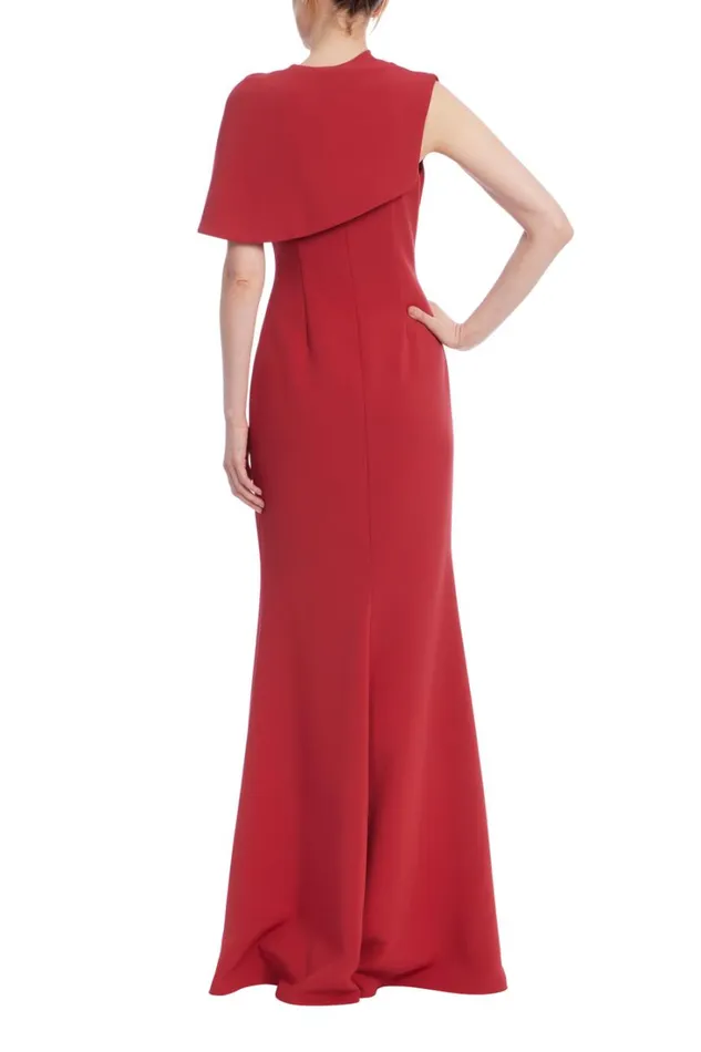 Women Gowns Badgley Mischka One Shoulder Cape Gown Red