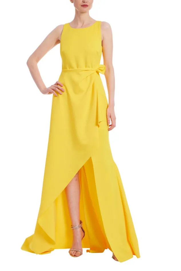 Women Gowns Badgley Mischka Sleeveless High Low Gown Yellow