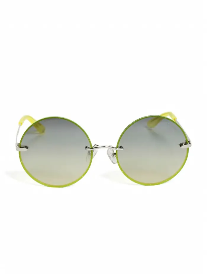 Women Greyson Glitter Trim Round Sunglasses Yellow Sunglasses GUESS