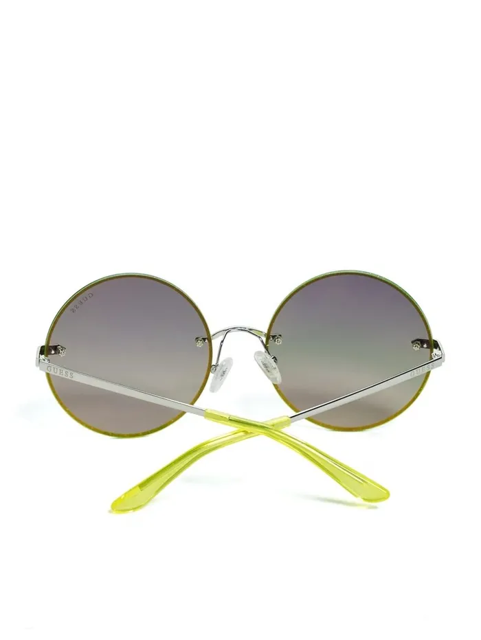 Women Greyson Glitter Trim Round Sunglasses Yellow Sunglasses GUESS Women Greyson Glitter Trim Round Sunglasses Yellow Sunglasses GUESS