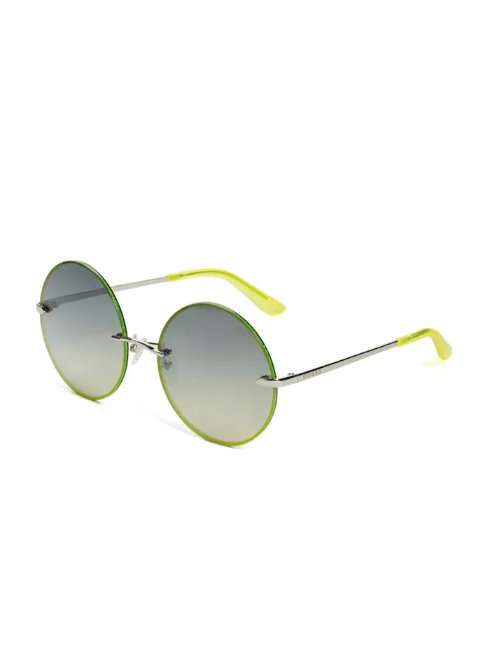 Women Greyson Glitter Trim Round Sunglasses Yellow Sunglasses GUESS Women Greyson Glitter Trim Round Sunglasses Yellow Sunglasses GUESS