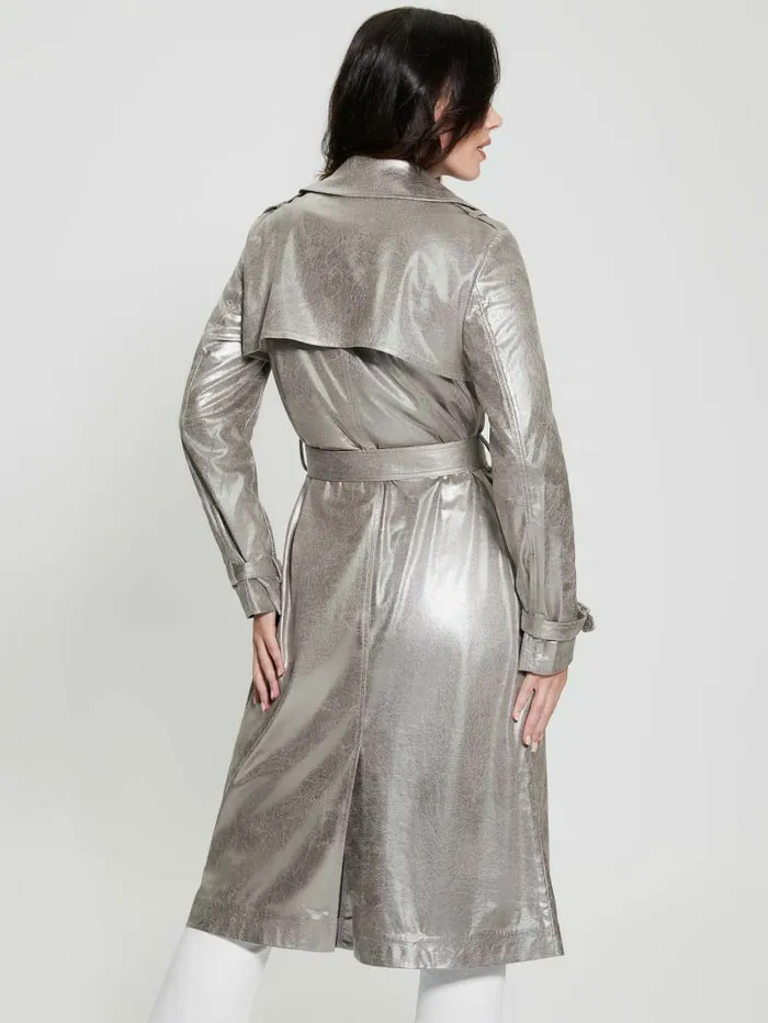 Women GUESS Eco Adele Belted Trench Coat Dark Beige Jackets and Coats