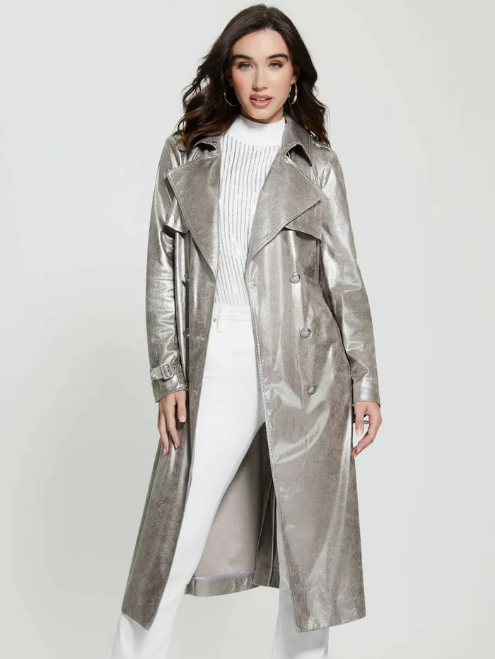 Women GUESS Eco Adele Belted Trench Coat Dark Beige Jackets and Coats