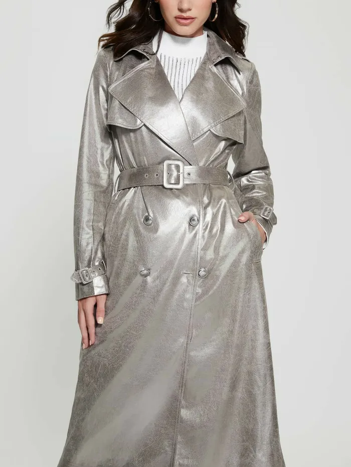 Women GUESS Eco Adele Belted Trench Coat Dark Beige Jackets and Coats