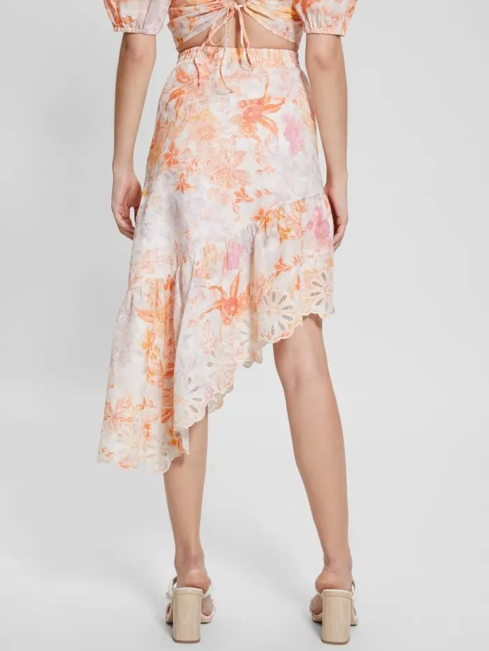 Women GUESS Eco Devi Asymmetrical Skirt Tangerine Bloom Bottoms