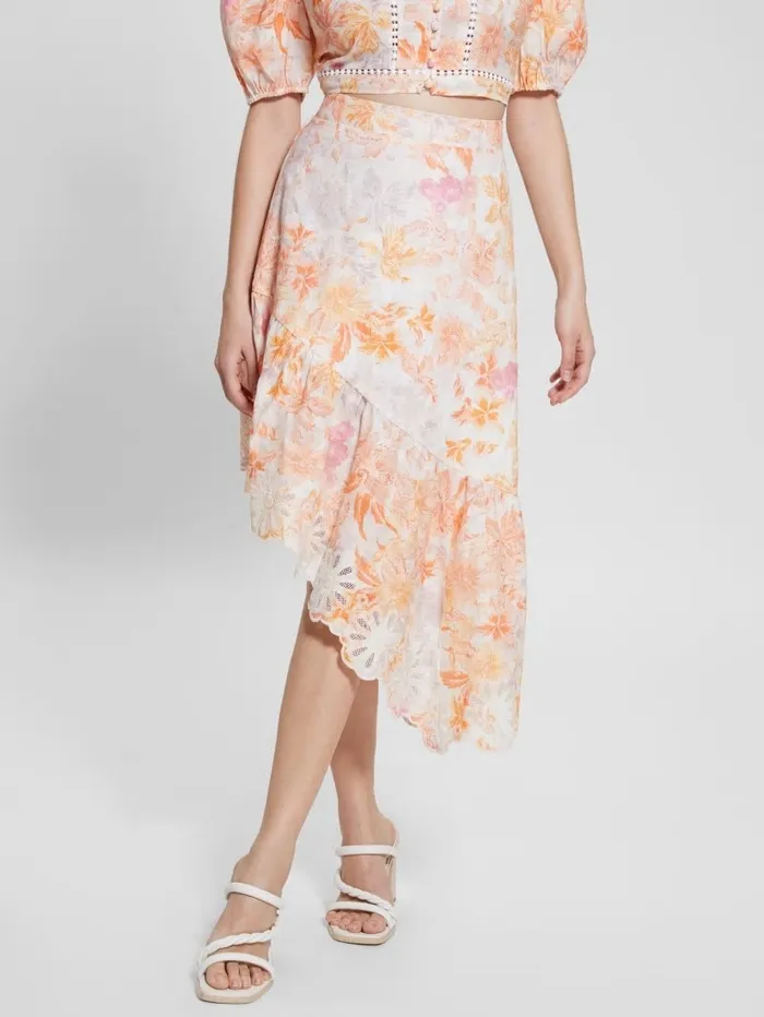 Women GUESS Eco Devi Asymmetrical Skirt Tangerine Bloom Bottoms Women GUESS Eco Devi Asymmetrical Skirt Tangerine Bloom Bottoms