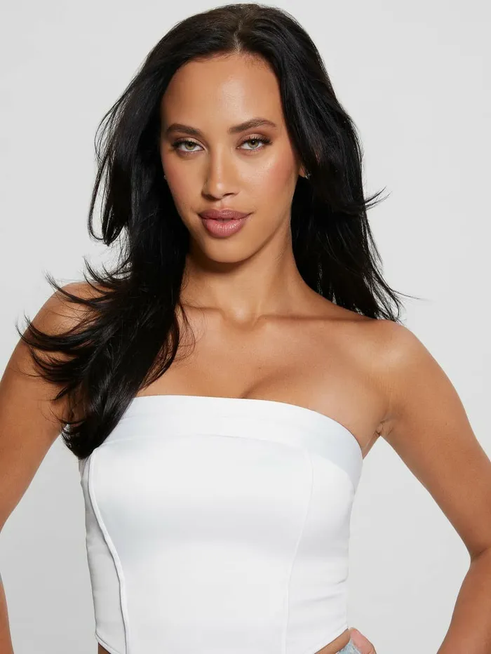 Women GUESS Eco Kateen Strapless Corset Top Pure White Tops Women GUESS Eco Kateen Strapless Corset Top Pure White Tops