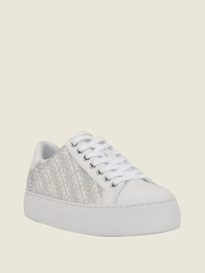 Women GUESS Gelsen Rhinestone Logo LowTop Sneakers Silver 040 Sneakers